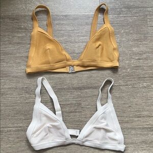 ZULU & ZEPHYR - SIGNATURE STRIPE HARNESS 2 BIKINI TOP - MARIGOLD AND WHITE